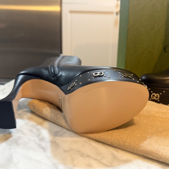 Gucci Janaya  Black Leather GG Stud Platform Booties 37 New in box - Picture 15 of 15